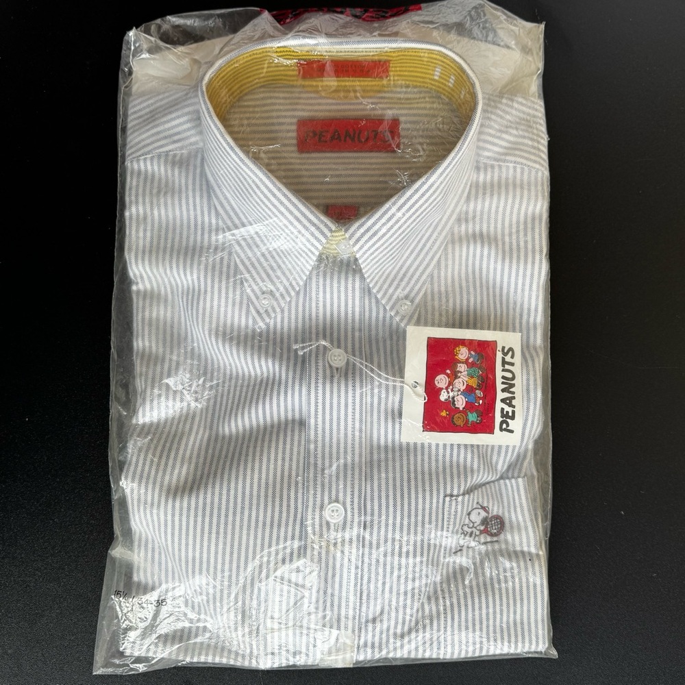 VTG Peanuts Snoopy Tennis Long Sleeve Button Shirt USA Men 15-1/2 34/35 NEW